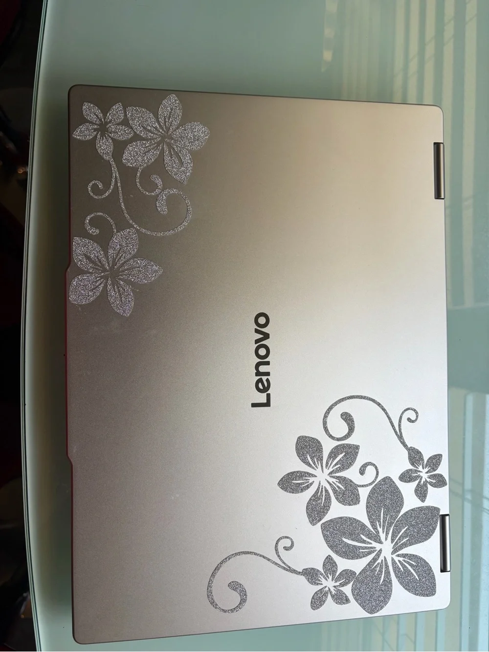 Lenovo Yoga Convertible Laptop in Champagne Silver with Floral Accent